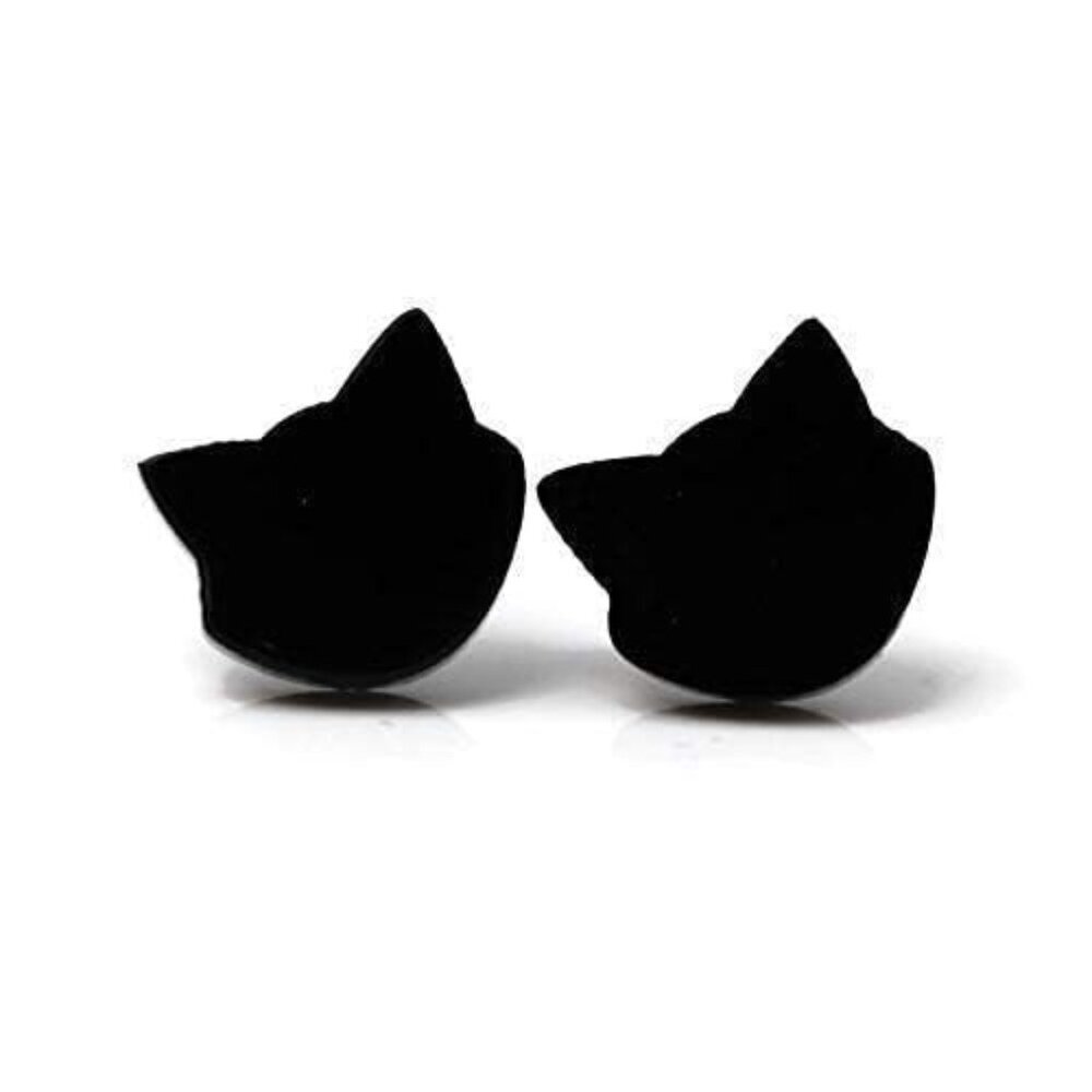Metal Free Acrylic Earrings on Plastic Posts Black Cat